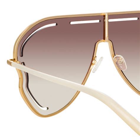 Gardenia Sunglasses in Mirrored Brown and Gold by LINDA .